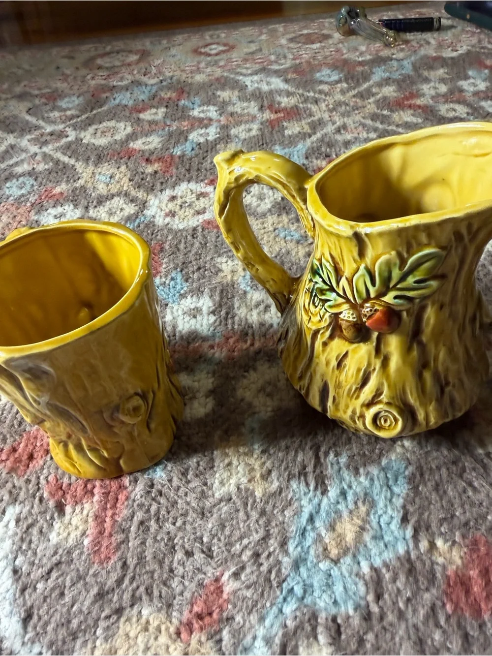 Vintage Sexton 1970 Woodland Tree Stump Creamer 🍄 Mug Set Mushroom Acorn Ceramic